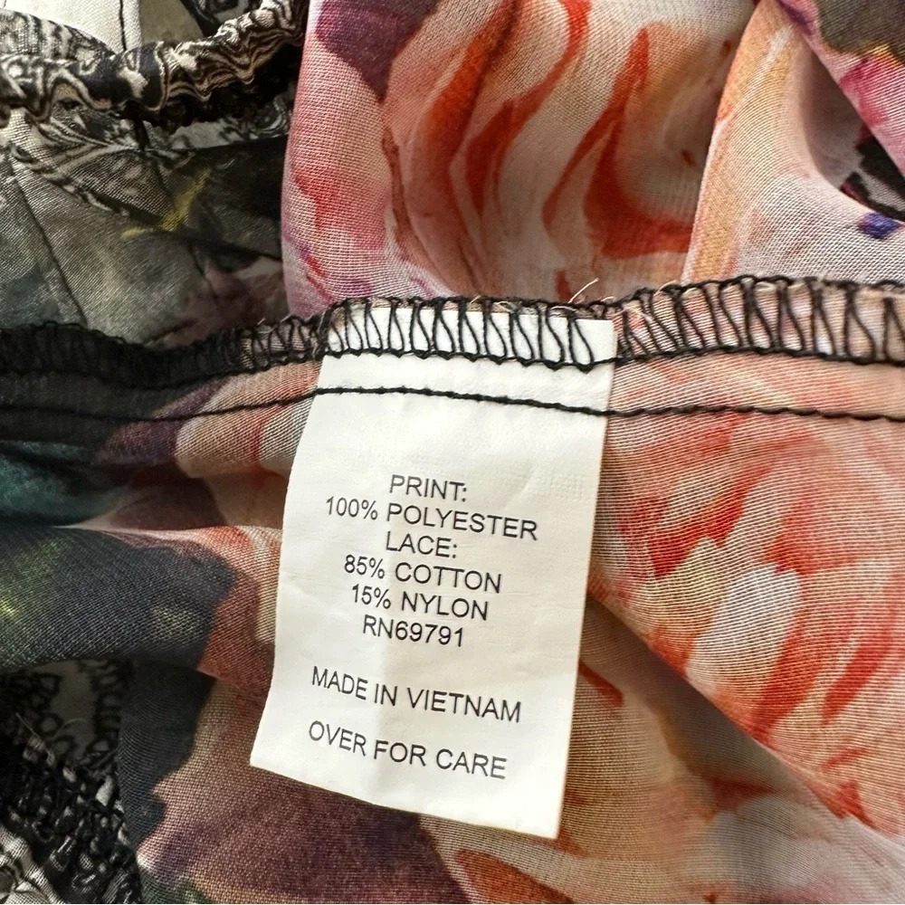 Fig & Flower Top Womens Small Sheer Floral Print Blouse(A1 - Picture 6 of 12